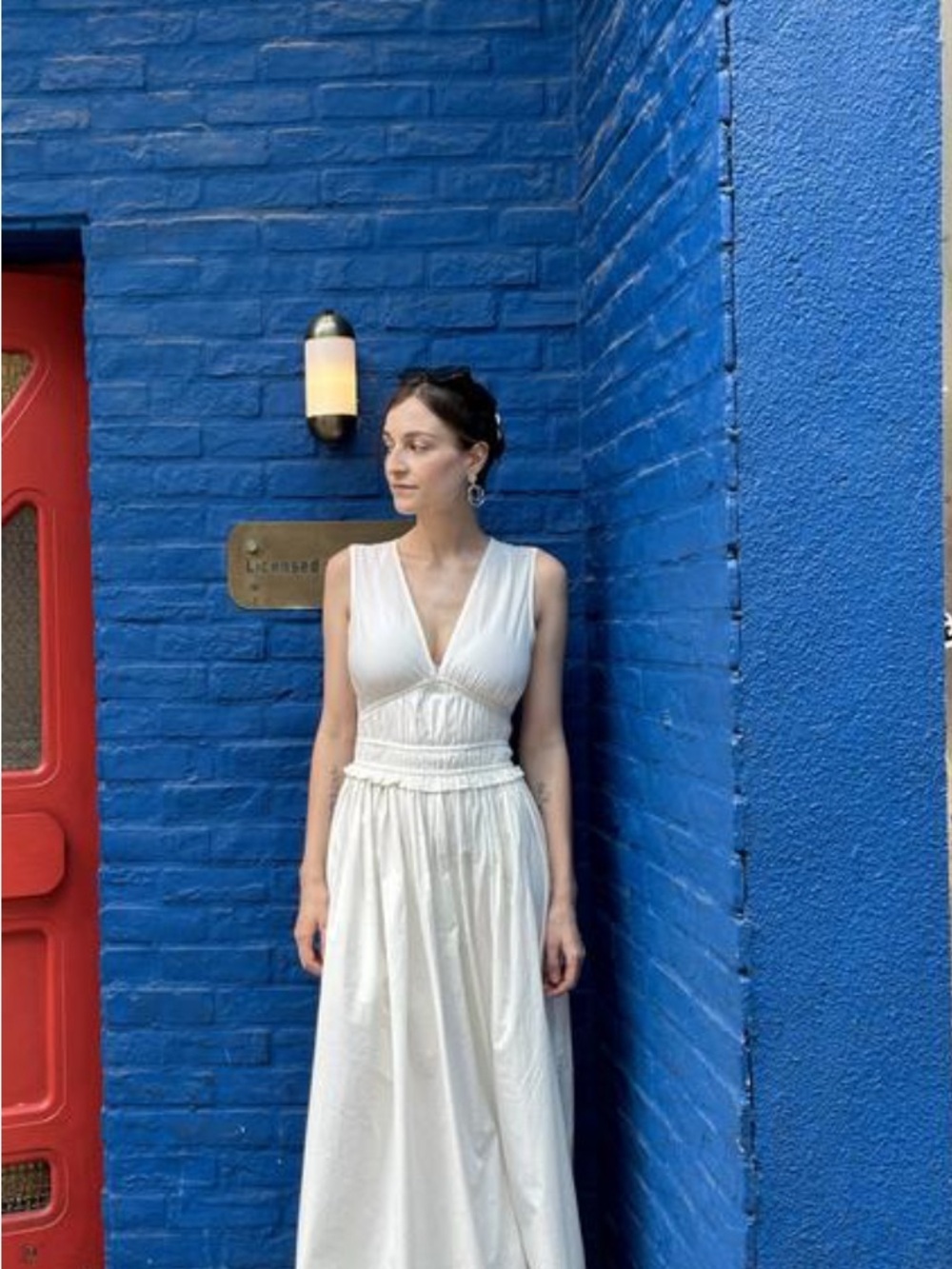 Top Shop White Cotton V-Neck Cottagecore Ruffle Sleeveless Maxi Dress SZ L